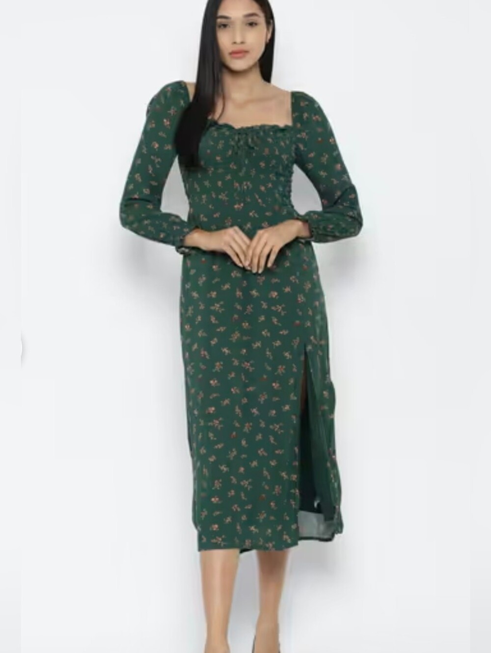 American Eagle Green Floral Midi Dress
